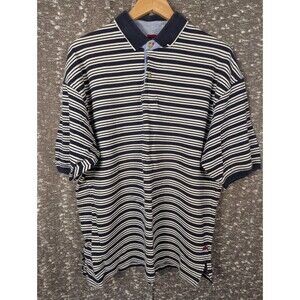 Bugle Boy Classics Shirt XL Horizontal Black Striped‎ Short Sleeve Polo Golf 90s